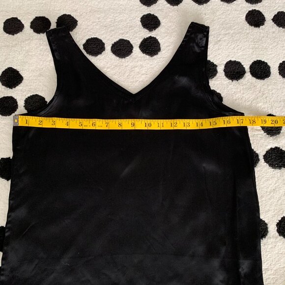 Vintage 90s Cami Top Small Black Liquid Satin Silky V Neck Camisole Tank Blouse - Picture 6 of 8